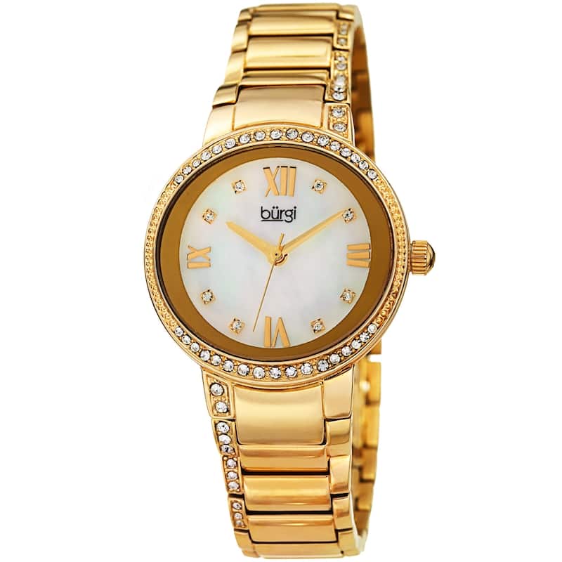 Burgi Ladies Swarovski Crystal Mother of Pearl Gold-tone Bracelet Watch