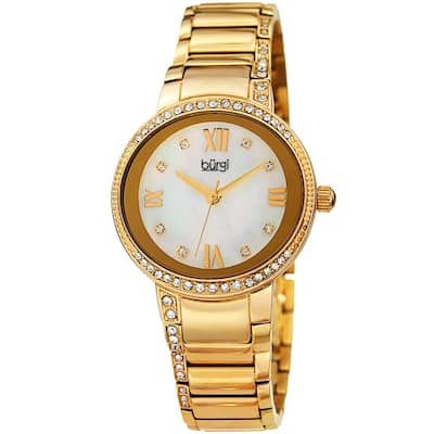Burgi Ladies Swarovski Crystal Mother of Pearl Gold-tone Bracelet Watch