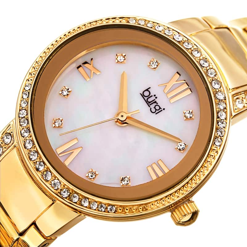 Burgi Ladies Swarovski Crystal Mother of Pearl Gold-tone Bracelet Watch