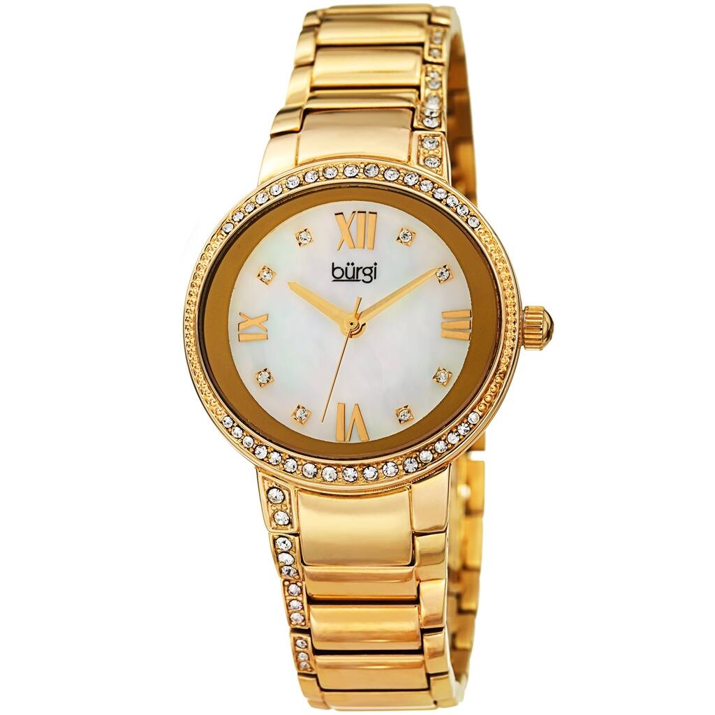 Burgi Ladies Swarovski Crystal Mother of Pearl Gold-tone Bracelet Watch