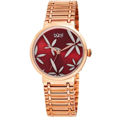 Burgi Ladies Sparkling Floral Rose-tone Bracelet Watch