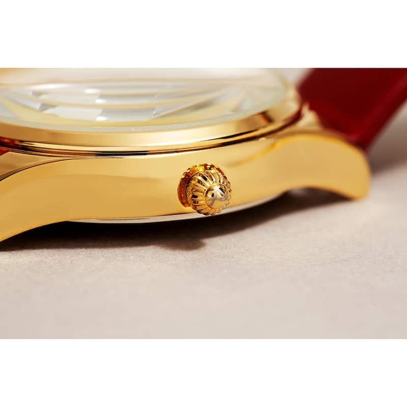 August Steiner Ladies Classic Diamond Red Leather Strap Watch