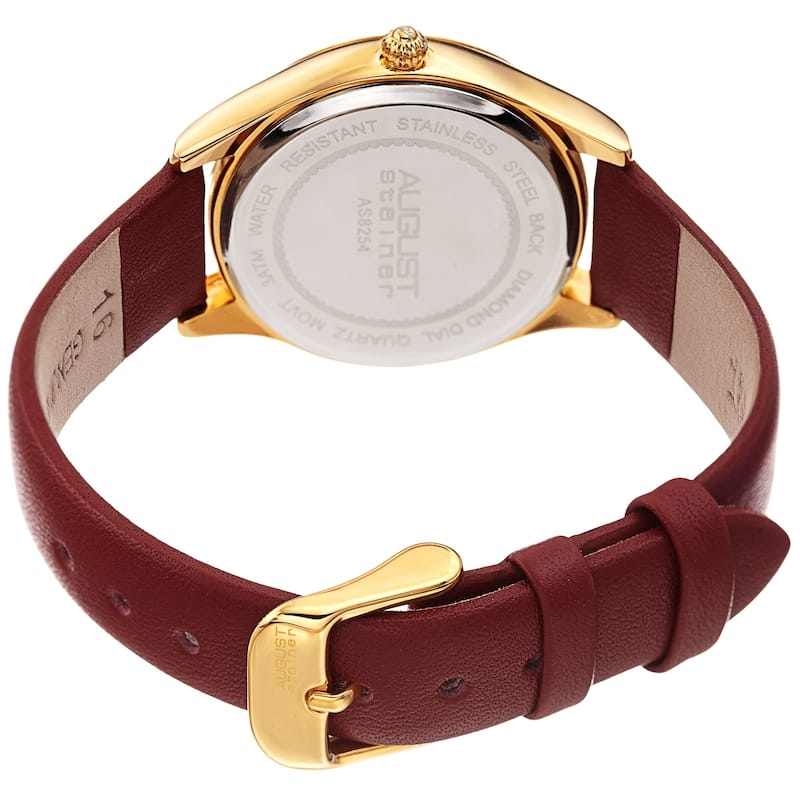 August Steiner Ladies Classic Diamond Red Leather Strap Watch