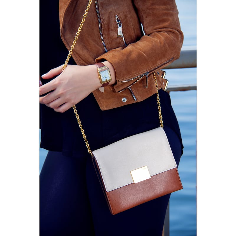Burgi Ladies Diamond Buckle Case Brown Leather Strap Watch