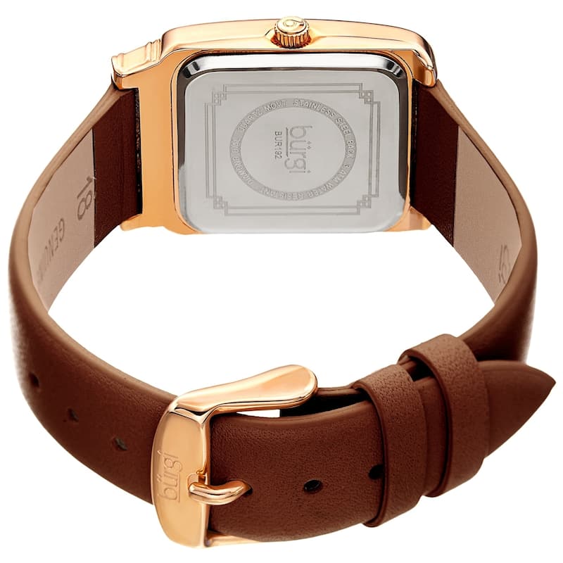 Burgi Ladies Diamond Buckle Case Brown Leather Strap Watch