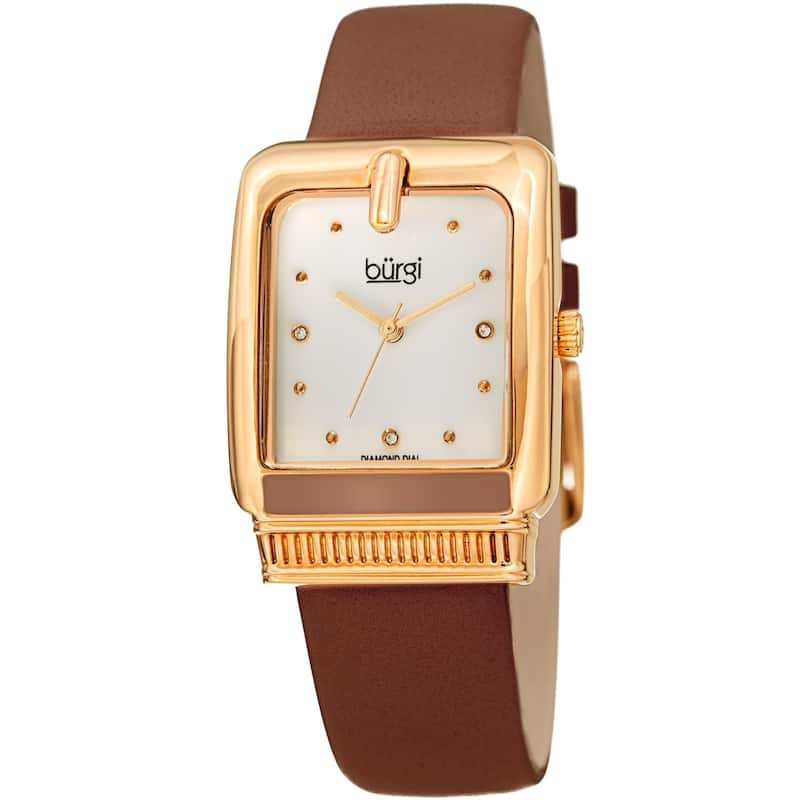 Burgi Ladies Diamond Buckle Case Brown Leather Strap Watch