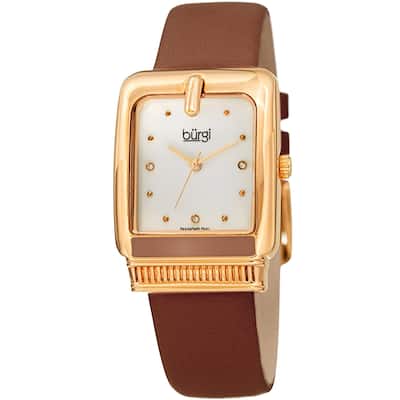 Burgi Ladies Diamond Buckle Case Brown Leather Strap Watch