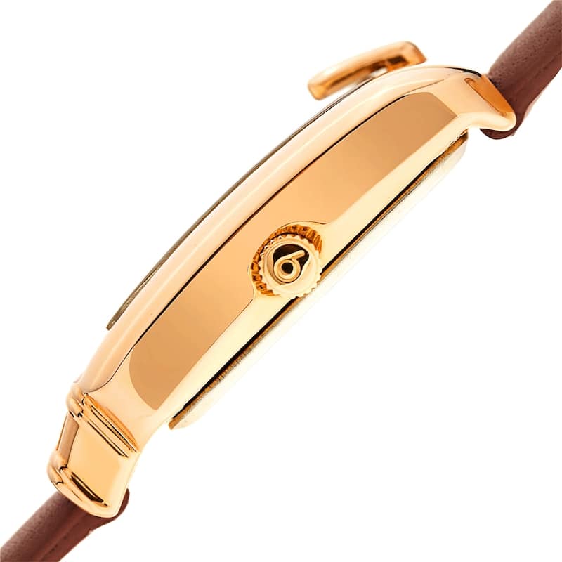 Burgi Ladies Diamond Buckle Case Brown Leather Strap Watch