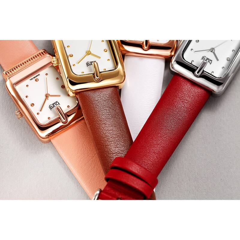 Burgi Ladies Diamond Buckle Case Brown Leather Strap Watch