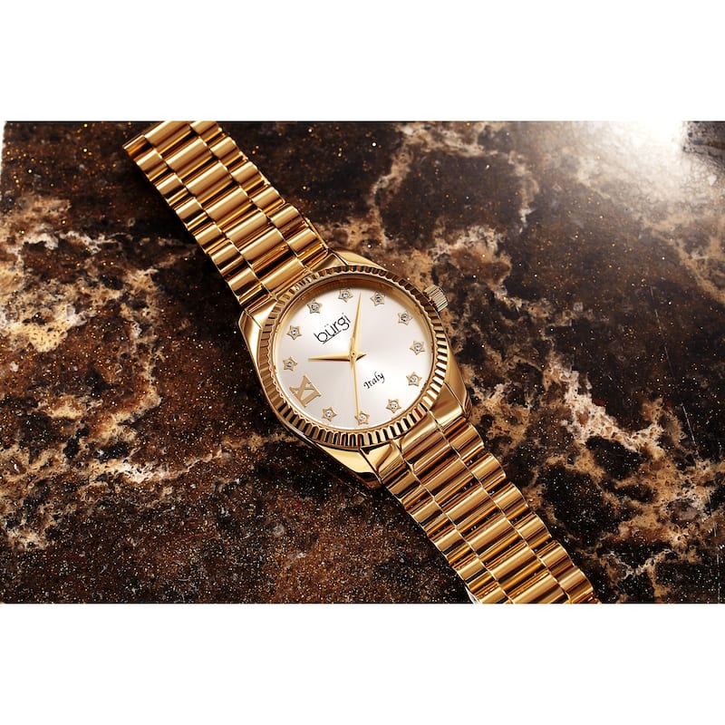 Burgi Ladies Crystal Star Ribbon Style Gold-tone Bracelet Watch