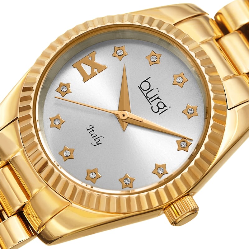 Burgi Ladies Crystal Star Ribbon Style Gold-tone Bracelet Watch