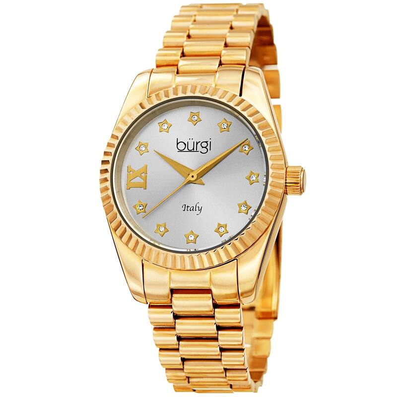 Burgi Ladies Crystal Star Ribbon Style Gold-tone Bracelet Watch