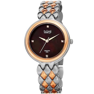 Burgi Ladies Diamond Mother of Pearl Two-tone Python Bracelet Watch
