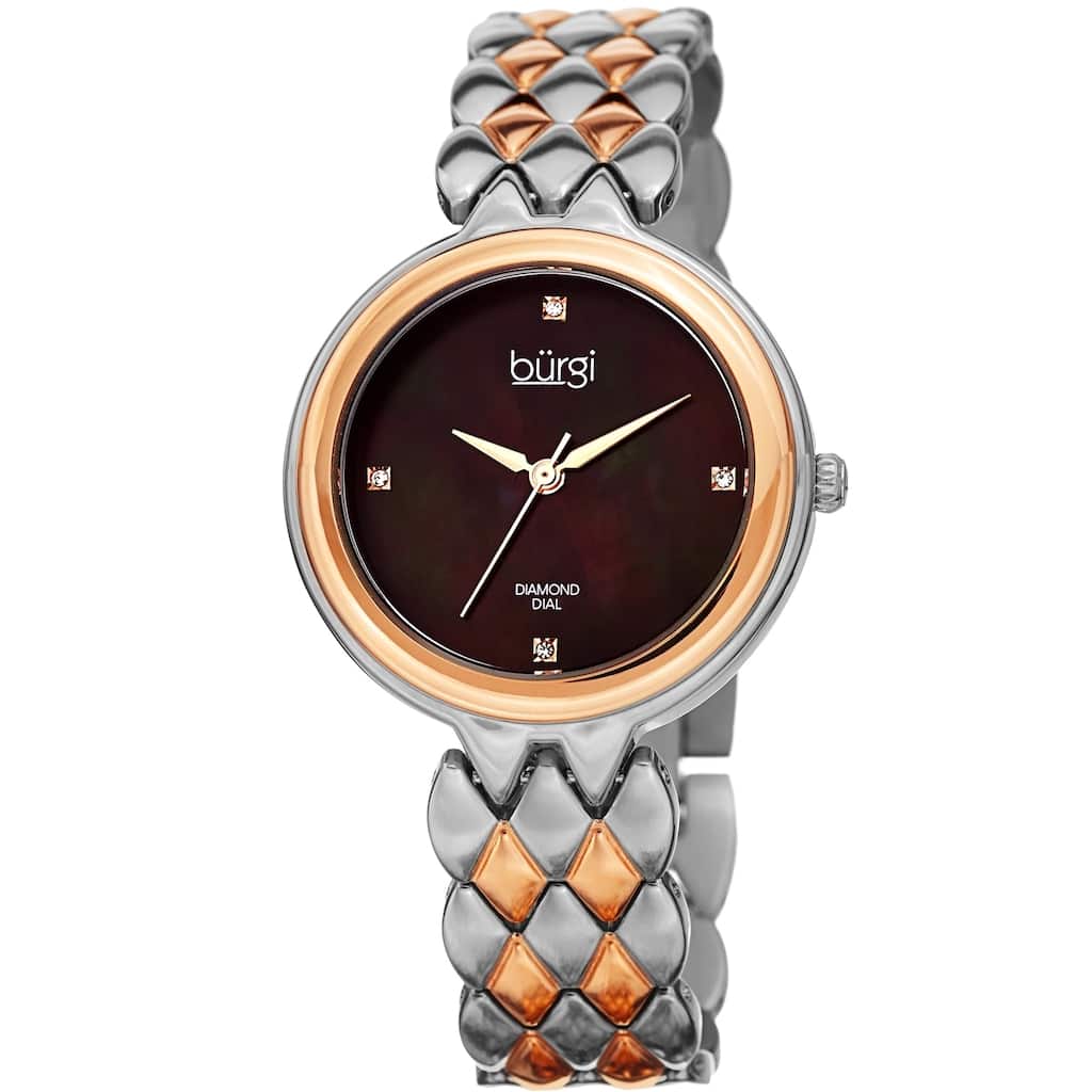 Burgi Ladies Diamond Mother of Pearl Two-tone Python Bracelet Watch