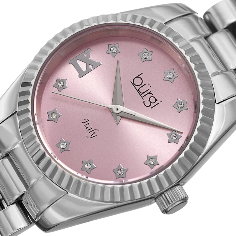 Burgi Ladies Crystal Star Ribbon Style Silver-tone Bracelet Watch