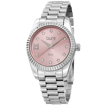 Burgi Ladies Crystal Star Ribbon Style Silver-tone Bracelet Watch