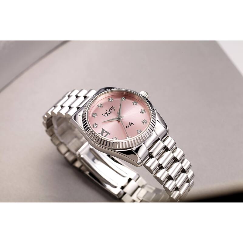 Burgi Ladies Crystal Star Ribbon Style Silver-tone Bracelet Watch