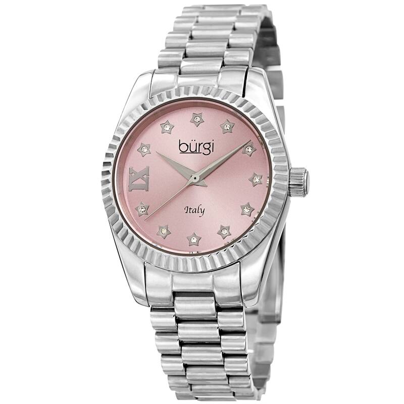 Burgi Ladies Crystal Star Ribbon Style Silver-tone Bracelet Watch