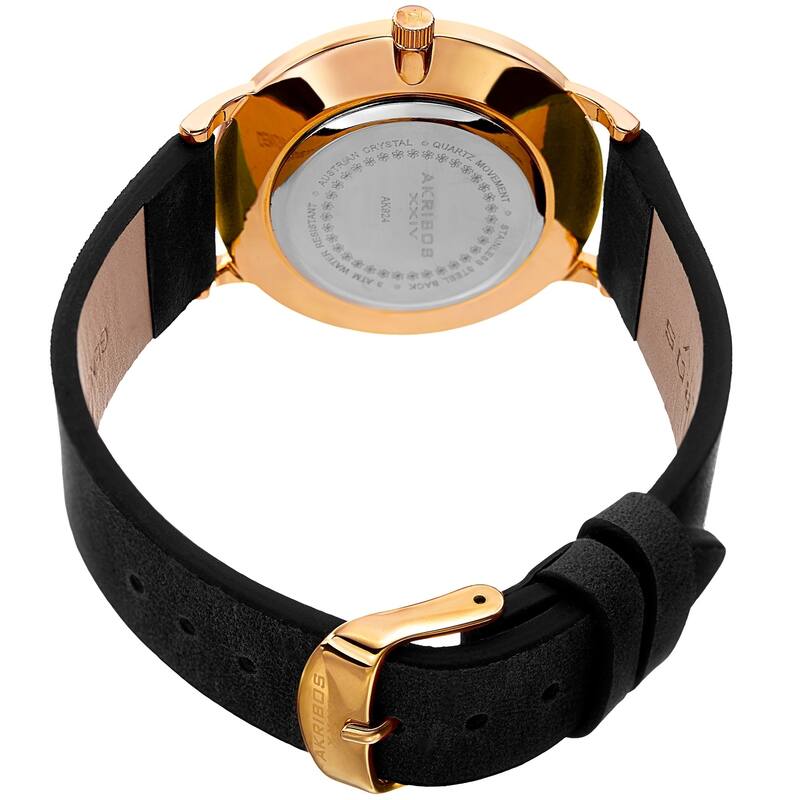 Akribos XXIV Ladies Classic Crystal Easy-to-Read Black Leather Strap Watch