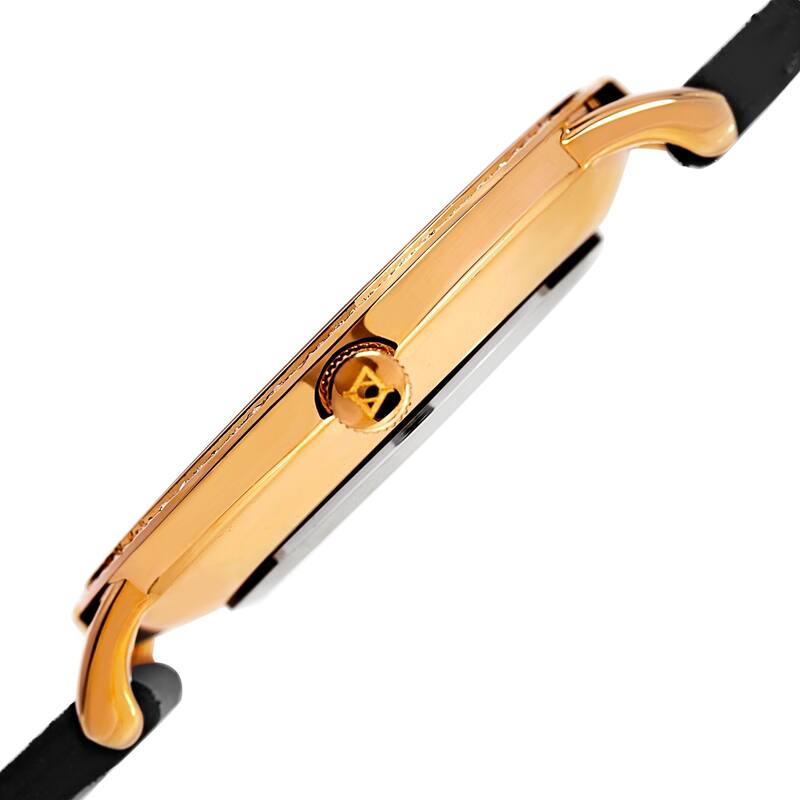 Akribos XXIV Ladies Classic Crystal Easy-to-Read Black Leather Strap Watch