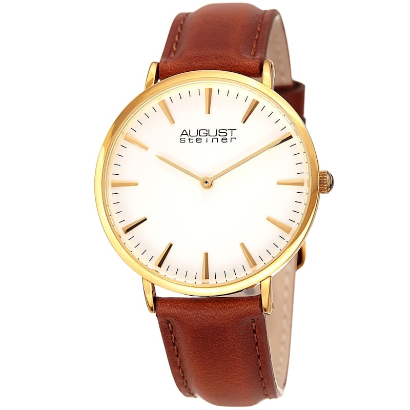 August Steiner Ladies Classic Boyfriend Style Brown Leather Strap Watch