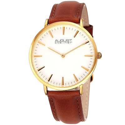 August Steiner Ladies Classic Boyfriend Style Brown Leather Strap Watch