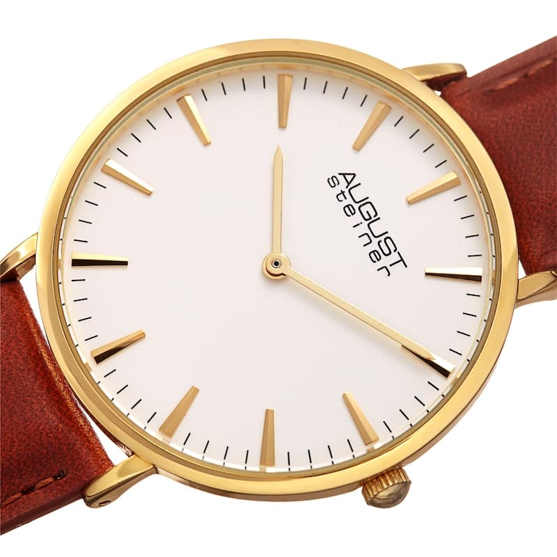 August Steiner Ladies Classic Boyfriend Style Brown Leather Strap Watch