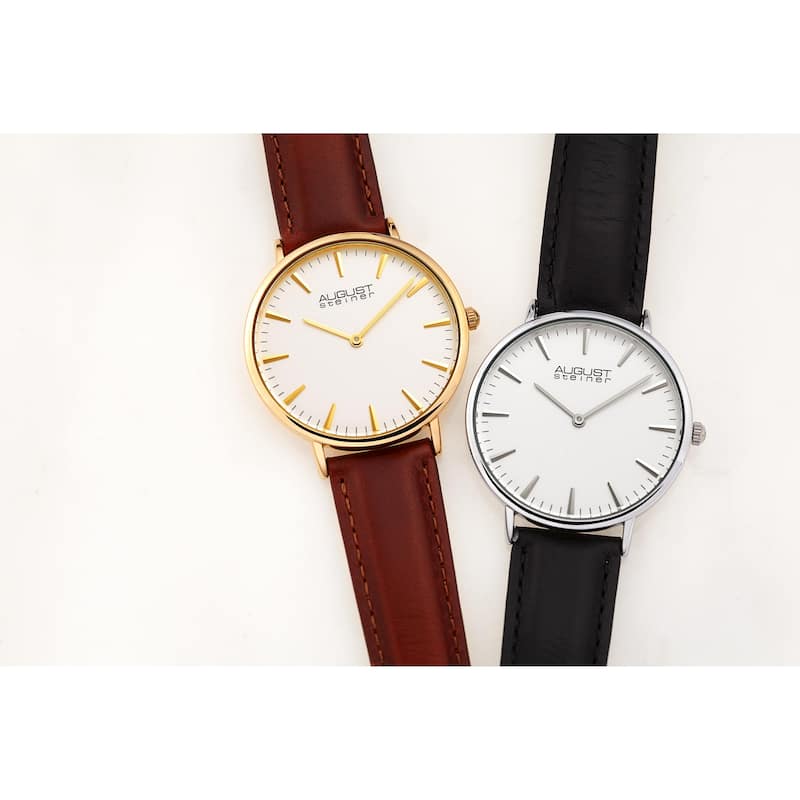August Steiner Ladies Classic Boyfriend Style Brown Leather Strap Watch
