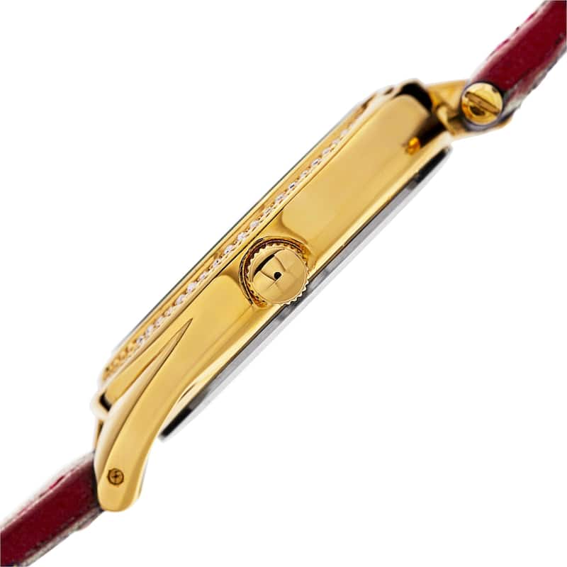 Burgi Ladies Diamond Crystal Swirl Red Leather Strap Watch