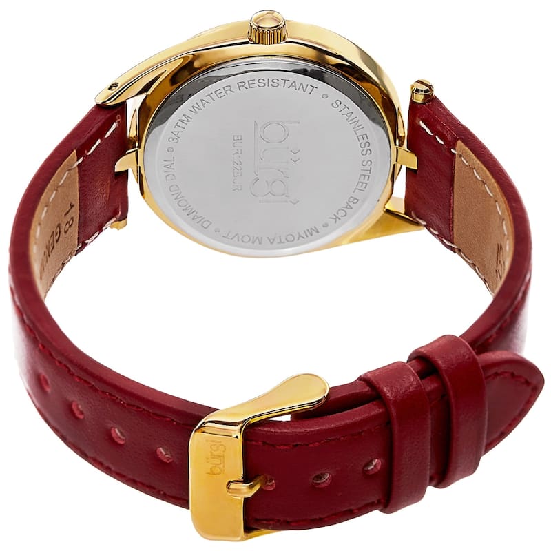 Burgi Ladies Diamond Crystal Swirl Red Leather Strap Watch