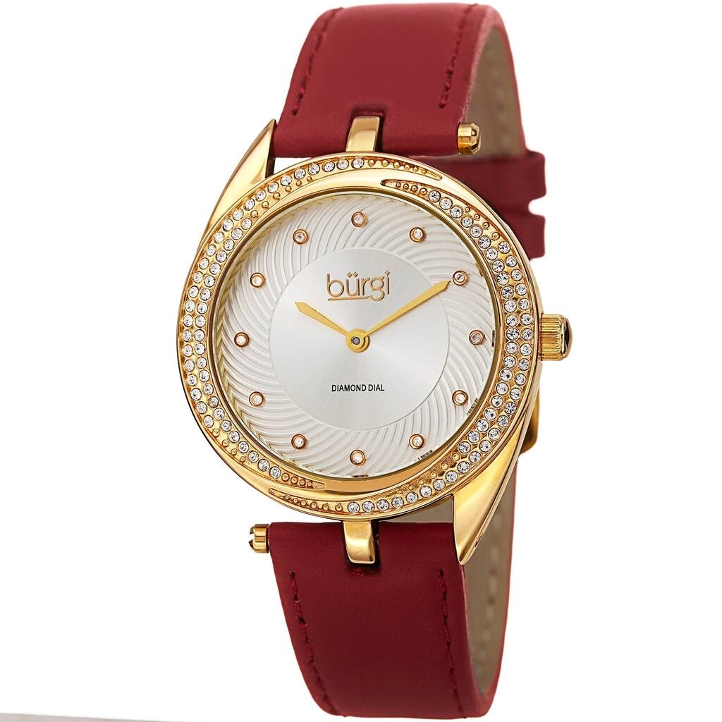 Burgi Ladies Diamond Crystal Swirl Red Leather Strap Watch