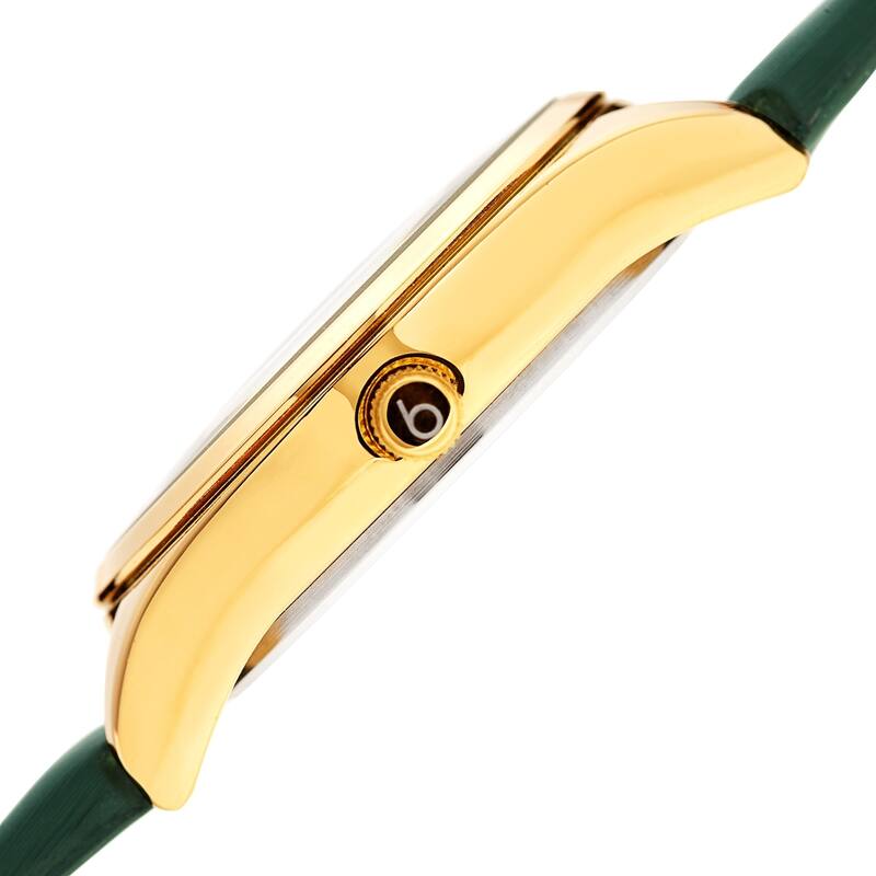 Burgi Ladies Diamond Glitter Rose Floral Green Leather Strap Watch