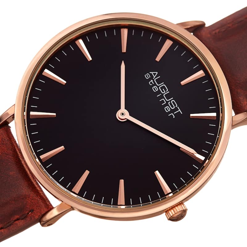 August Steiner Ladies Classic Boyfriend Style Brown Leather Strap Watch