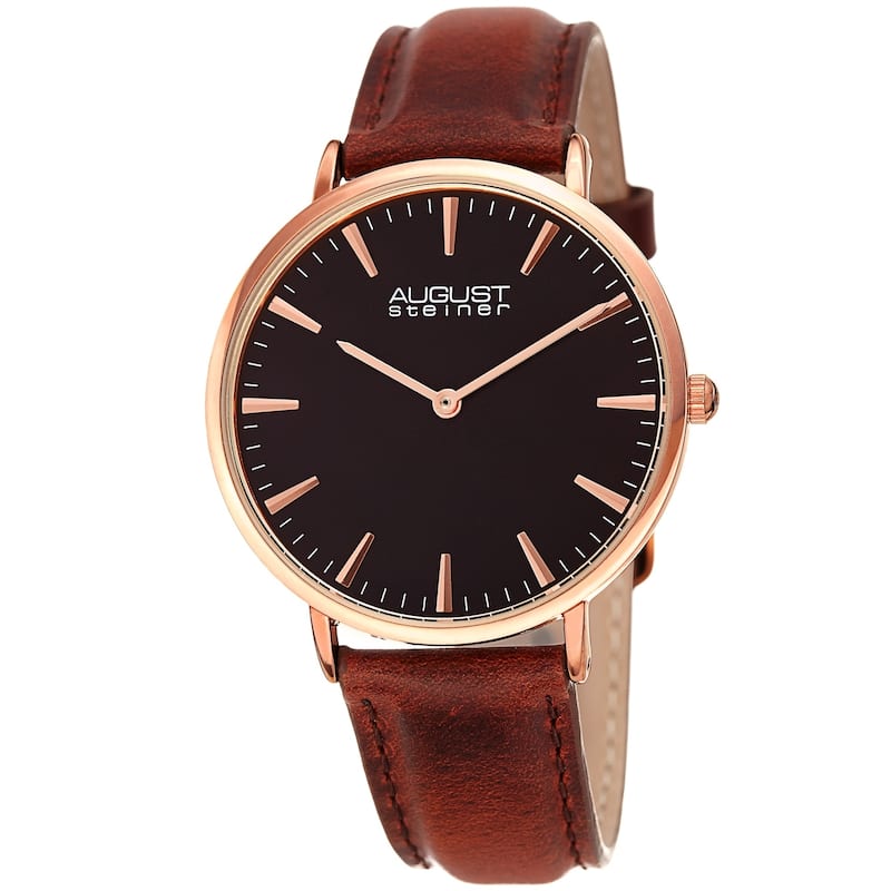 August Steiner Ladies Classic Boyfriend Style Brown Leather Strap Watch