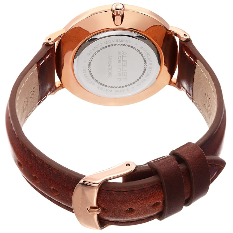 August Steiner Ladies Classic Boyfriend Style Brown Leather Strap Watch