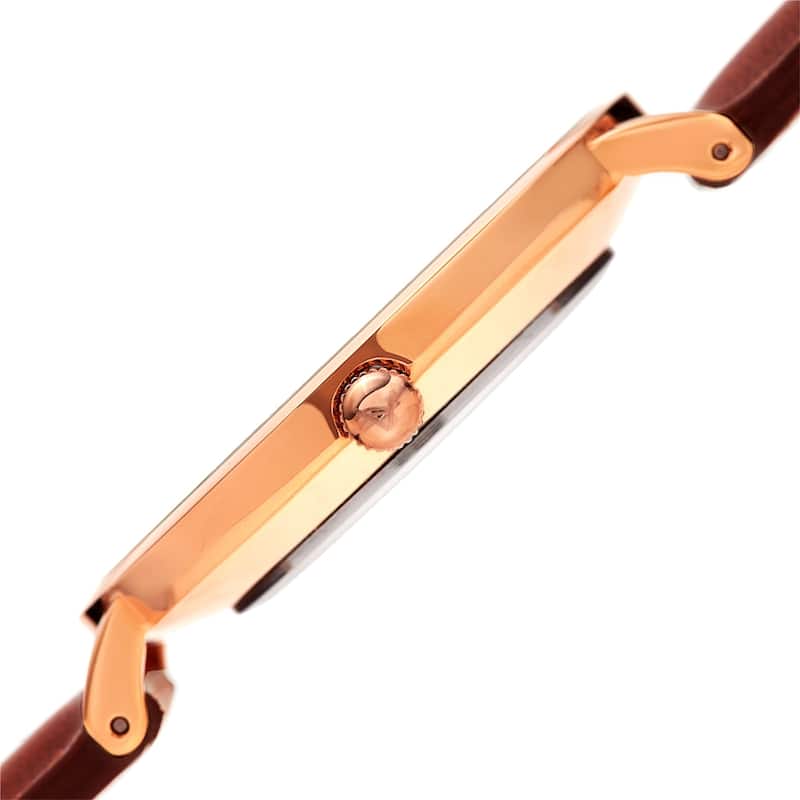 August Steiner Ladies Classic Boyfriend Style Brown Leather Strap Watch
