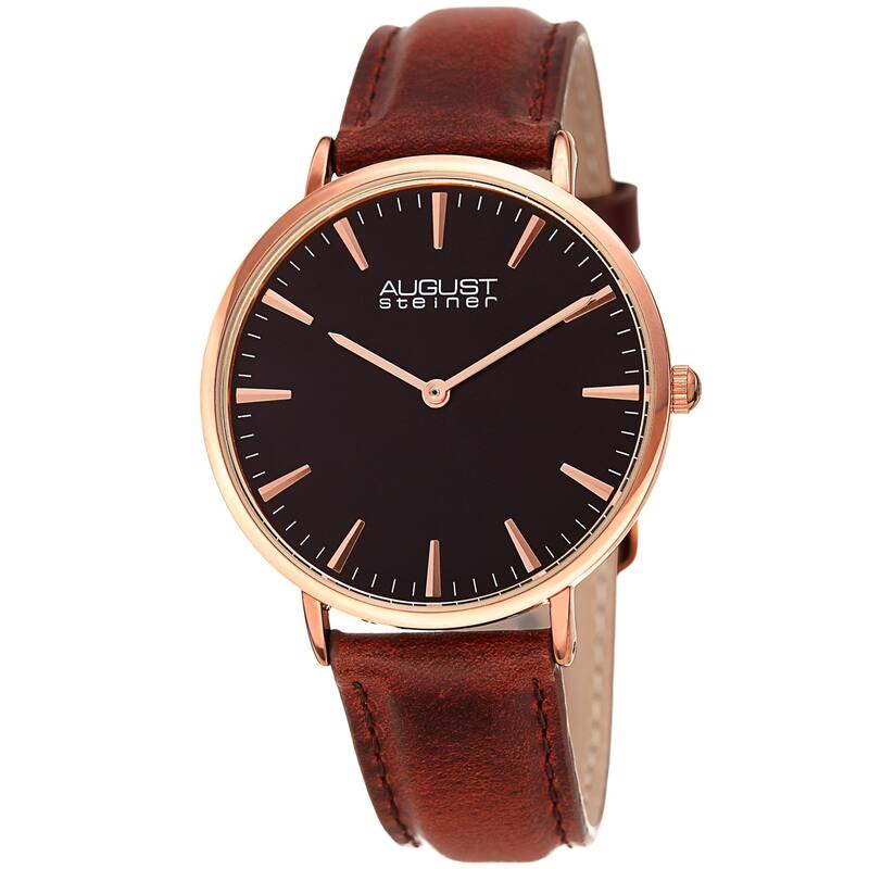 August Steiner Ladies Classic Boyfriend Style Brown Leather Strap Watch