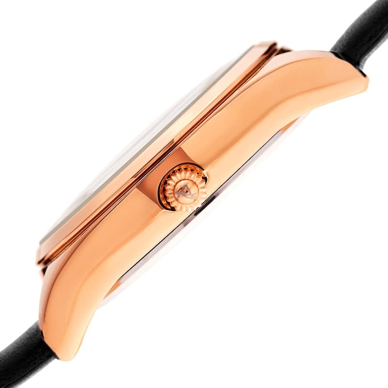August Steiner Ladies Classic Diamond Black Leather Strap Watch