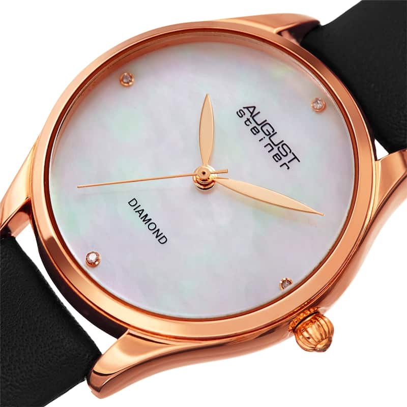 August Steiner Ladies Classic Diamond Black Leather Strap Watch
