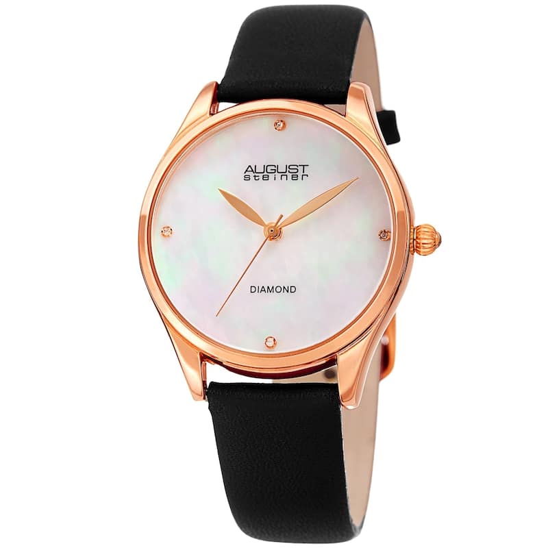 August Steiner Ladies Classic Diamond Black Leather Strap Watch