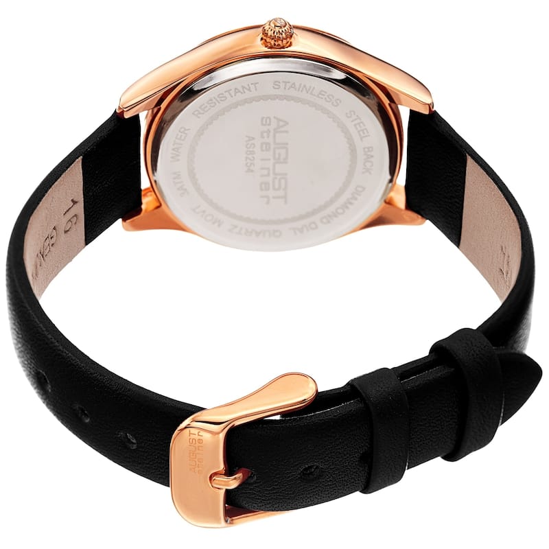 August Steiner Ladies Classic Diamond Black Leather Strap Watch