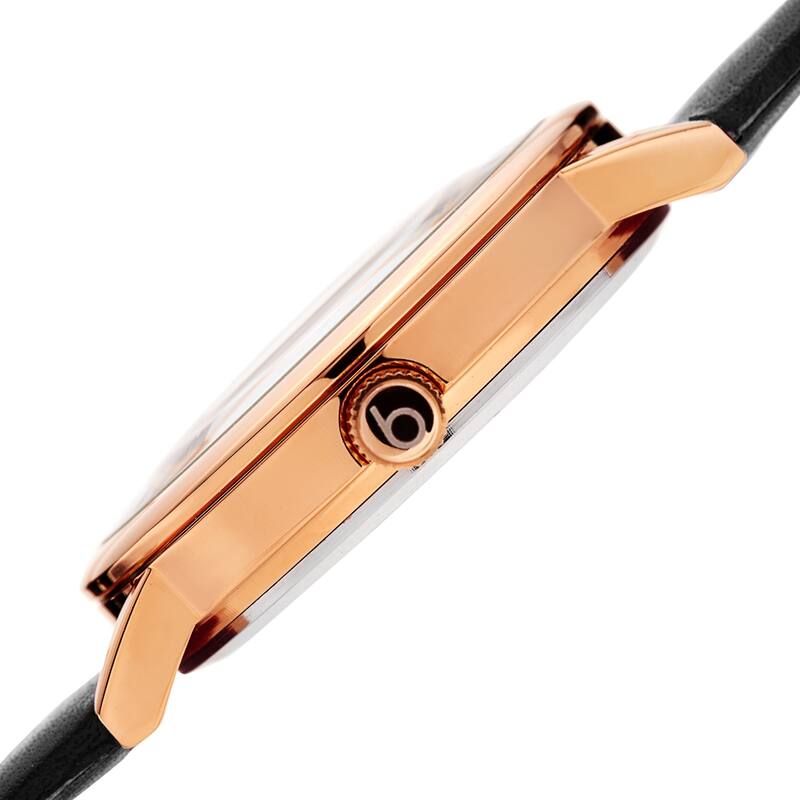 Burgi Ladies Floral Autumn Black Leather Strap Watch