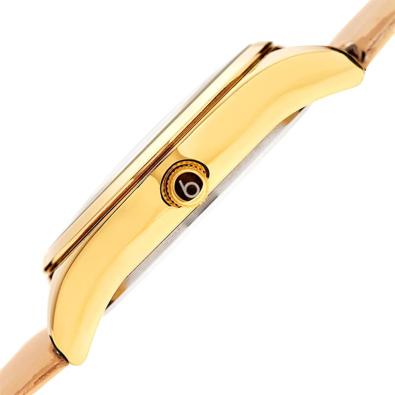Burgi Ladies Diamond Glitter Rose Floral Beige Leather Strap Watch
