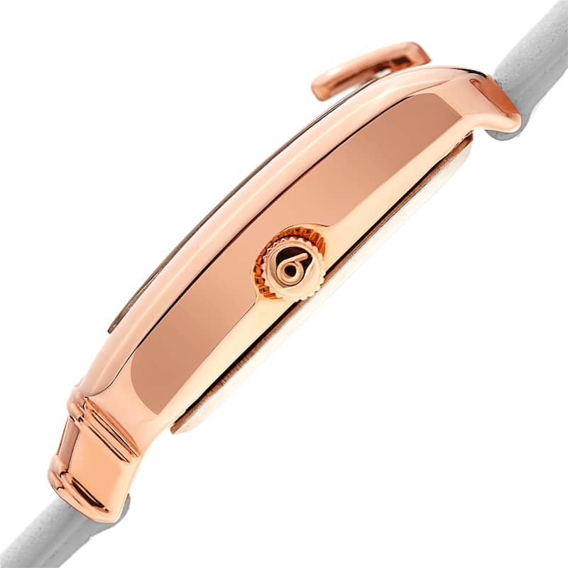 Burgi Ladies Diamond Buckle Case White Leather Strap Watch