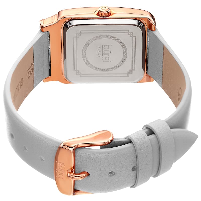 Burgi Ladies Diamond Buckle Case White Leather Strap Watch