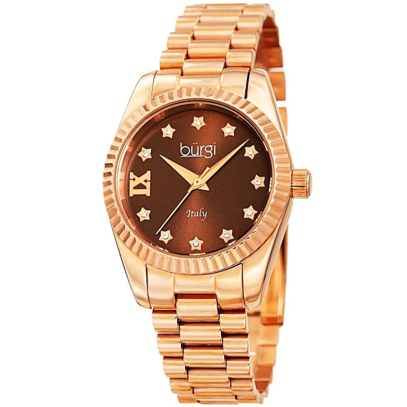Burgi Ladies Crystal Star Ribbon Style Rose-tone Bracelet Watch