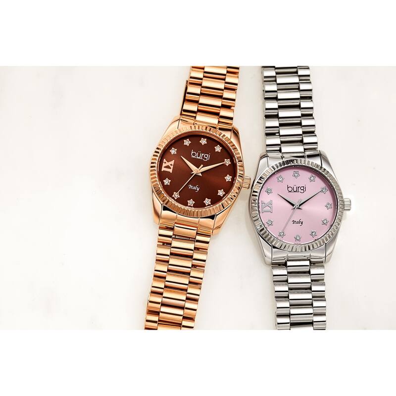 Burgi Ladies Crystal Star Ribbon Style Rose-tone Bracelet Watch