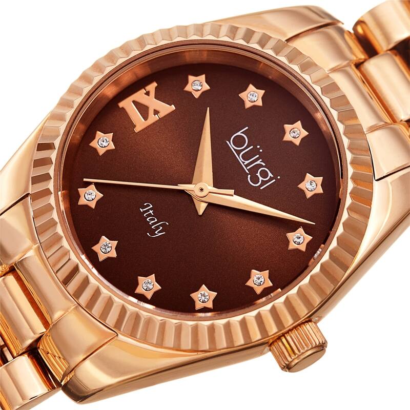 Burgi Ladies Crystal Star Ribbon Style Rose-tone Bracelet Watch