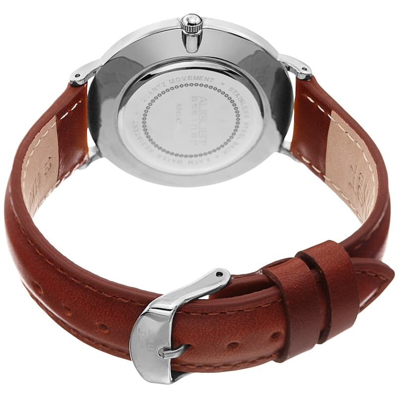 August Steiner Ladies Classic Boyfriend Style Brown Leather Strap Watch