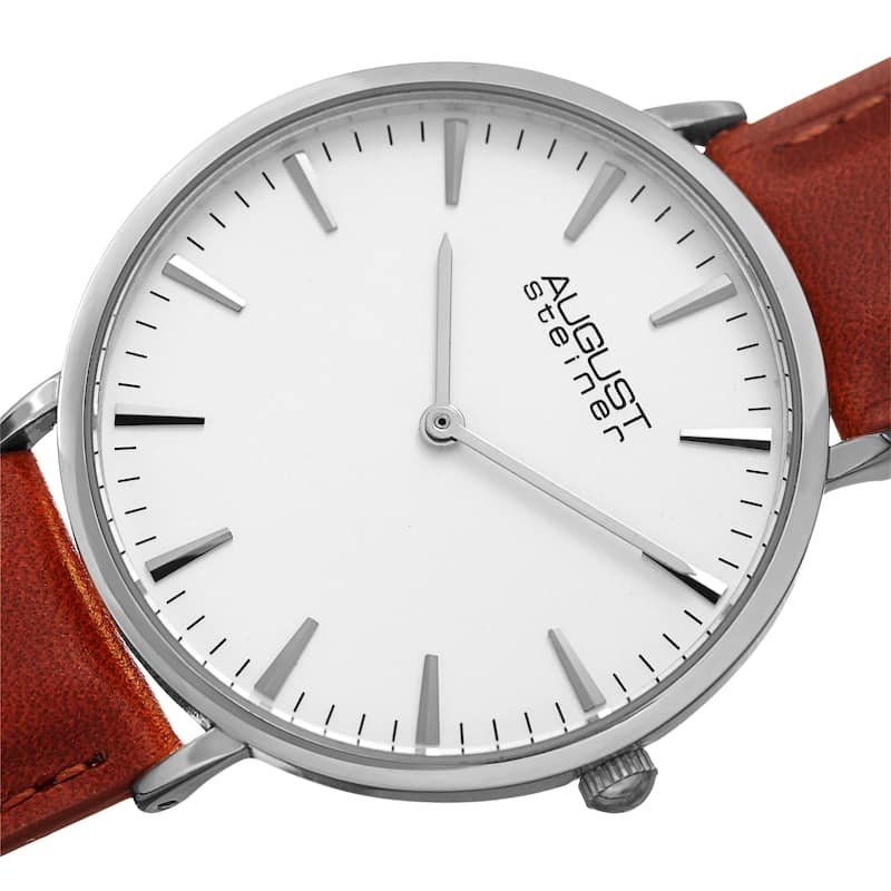 August Steiner Ladies Classic Boyfriend Style Brown Leather Strap Watch